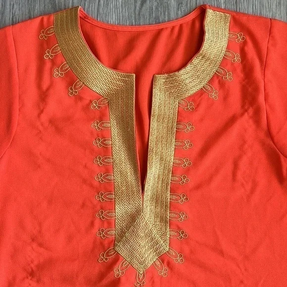 SHEIN Orange and Gold Boho Vneck Top Size M - Picture 3 of 10